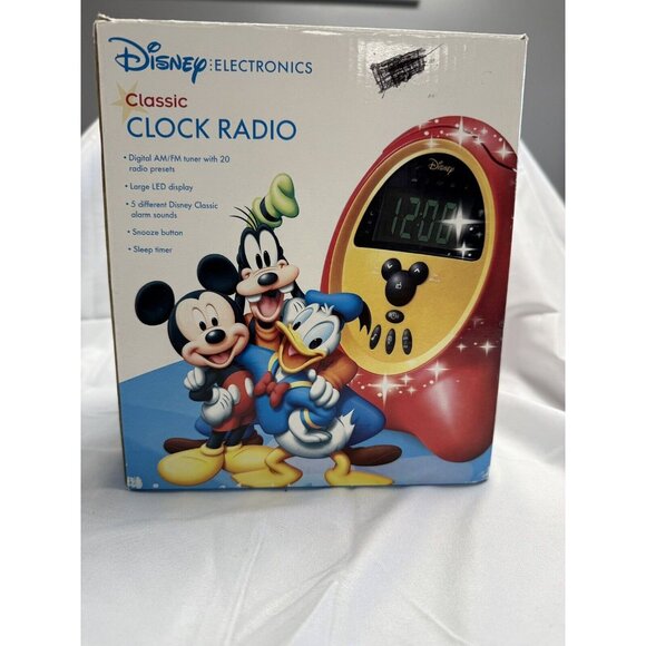 Vintage '03 Disney Mickey Mouse Alarm Clock Radio AM/FM Red Yellow Works! In Box - Picture 4 of 14